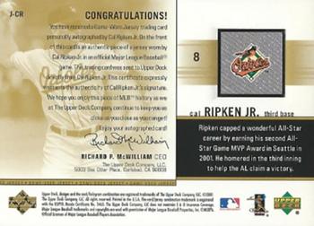 2002 Upper Deck - Signed Game-Used Jerseys Gold #J-CR Cal Ripken Jr.  Back