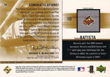 2002 Upper Deck - Game Jerseys Gold #TB Tony Batista  Back