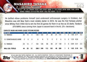 2016 Topps - 65th Anniversary #662 Masahiro Tanaka Back