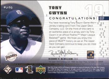 2002 Upper Deck - The People's Choice #PJ-TG Tony Gwynn  Back