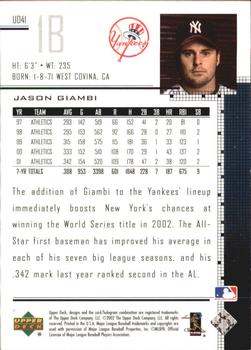 2002 Upper Deck - UD Plus Hobby #UD41 Jason Giambi  Back