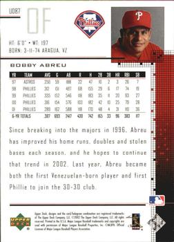 2002 Upper Deck - UD Plus Hobby #UD87 Bobby Abreu  Back