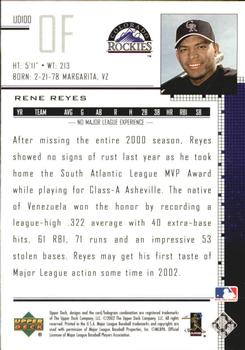 2002 Upper Deck - UD Plus Hobby #UD100 Rene Reyes  Back