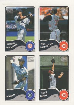 2003 Bazooka - 4-on-1 Stickers #10 Bernie Williams / Ken Griffey Jr. / Ichiro / Adam Dunn Front