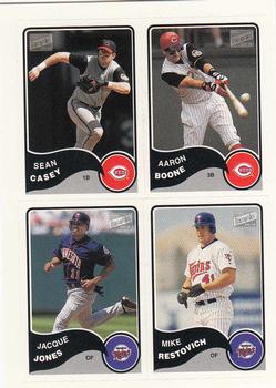 2003 Bazooka - 4-on-1 Stickers #44 Sean Casey / Aaron Boone / Jacque Jones / Michael Restovich Front