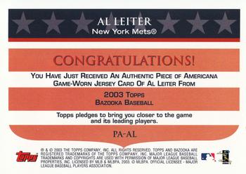 2003 Bazooka - Piece of Americana Relics #PA-AL Al Leiter Back