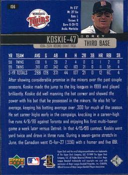2000 Upper Deck #156 Corey Koskie Back