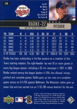 2000 Upper Deck #158 Brad Radke Back