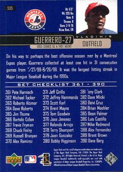 2000 Upper Deck #535 Vladimir Guerrero Back