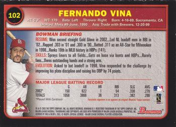 2003 Bowman - Gold #102 Fernando Vina Back