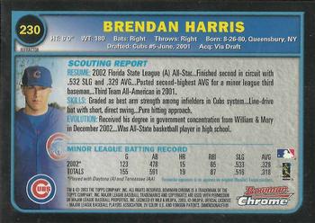 2003 Bowman Chrome - Refractors #230 Brendan Harris Back