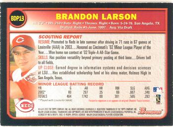 2003 Bowman Draft Picks & Prospects - Gold #BDP18 Brandon Larson Back