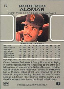 1990 Leaf #75 Roberto Alomar Back