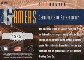 2003 Donruss/Leaf/Playoff (DLP) Rookies & Traded - Gamers Autographs #G-29 Torii Hunter Back