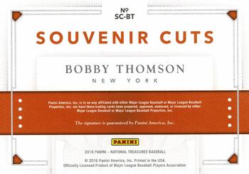 2016 Panini National Treasures - Souvenir Cuts #SC-BT Bobby Thomson Back