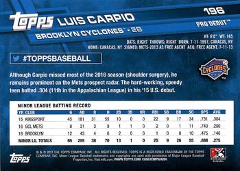 2017 Topps Pro Debut #196 Luis Carpio Back