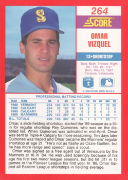 1990 Score #264 Omar Vizquel Back