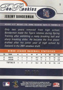 2003 Donruss/Leaf/Playoff (DLP) Rookies & Traded - 2003 Donruss Rookies & Traded Autographs #1 Jeremy Bonderman Back