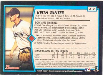 2001 Bowman #312 Keith Ginter Back