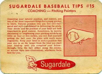 1962 Sugardale Wieners Cleveland Indians #15 Mel Harder Back