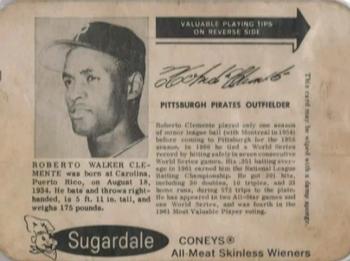 1962 Sugardale Wieners Cleveland Indians #B Roberto Clemente Front