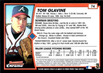 2001 Bowman Chrome #74 Tom Glavine Back