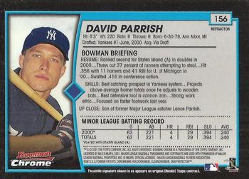 2001 Bowman Chrome #156 David Parrish Back