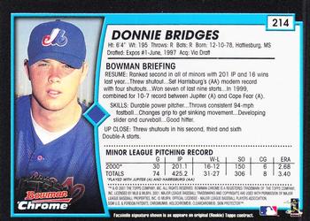 2001 Bowman Chrome #214 Donnie Bridges Back