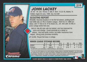 2001 Bowman Chrome #219 John Lackey Back