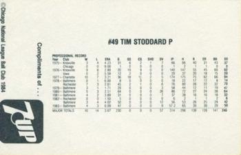1984 7-Up Chicago Cubs #NNO Tim Stoddard Back