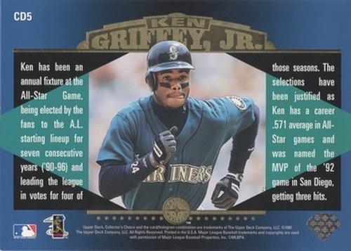 1997 Collector's Choice - Ken Griffey Jr. Clearly Dominant 5x7 #CD5 Ken Griffey, Jr. Back