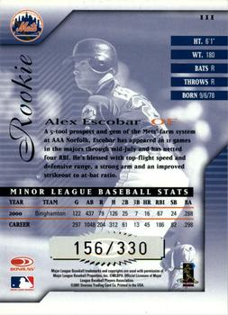 2001 Donruss Signature #111 Alex Escobar Back