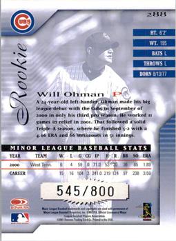 2001 Donruss Signature #288 Will Ohman Back