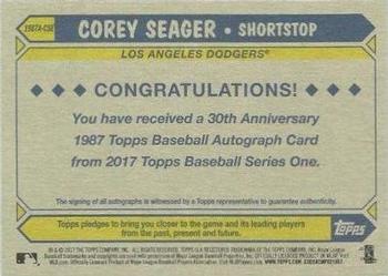 2017 Topps - 1987 Topps Baseball 30th Anniversary Autographs #1987A-CSE Corey Seager Back