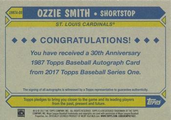 2017 Topps - 1987 Topps Baseball 30th Anniversary Autographs #1987A-OS Ozzie Smith Back