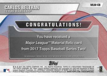 2017 Topps - Major League Material Relics #MLM-CB Carlos Beltran Back