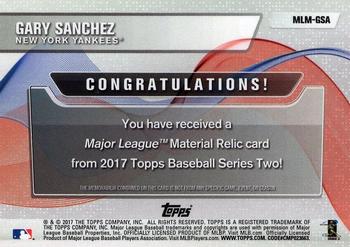 2017 Topps - Major League Material Relics #MLM-GSA Gary Sanchez Back