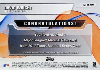 2017 Topps - Major League Material Relics Red #MLM-DW David Wright Back