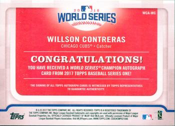 2017 Topps - World Series Champion Autographs #WCA-WC Willson Contreras Back