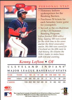 2001 Donruss Studio #94 Kenny Lofton Back