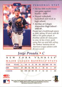 2001 Donruss Studio #96 Jorge Posada Back