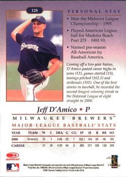 2001 Donruss Studio #128 Jeff D'Amico Back