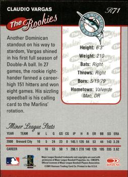 2001 Donruss The Rookies #R71 Claudio Vargas Back