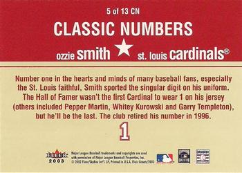 2003 Flair Greats - Classic Numbers #5CN Ozzie Smith Back