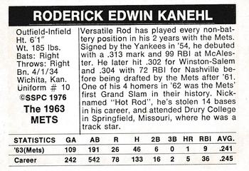 1976 SSPC 1963 New York Mets #NNO Rod Kanehl Back