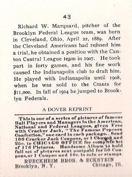 1982 Dover Publications Reprints National League #43 Rube Marquard Back