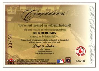 2003 Fleer Fall Classic - All-American Autographs (SN50) #AAA/RB Rick Burleson Back
