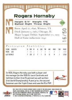 2003 Fleer Fall Classic - Championship Gold #33a Rogers Hornsby Back