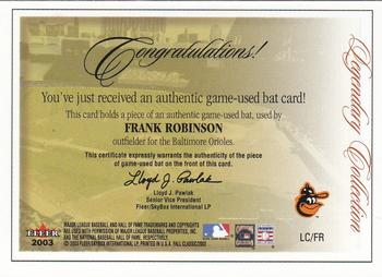 2003 Fleer Fall Classic - Legendary Collection Memorabilia #LC/FR Frank Robinson Back