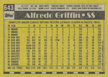 1990 Topps #643 Alfredo Griffin Back